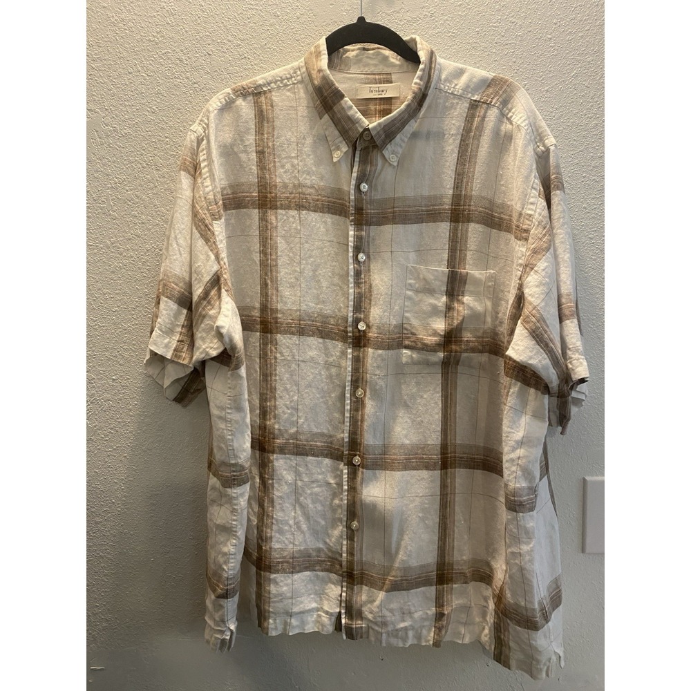 turnbury‎ short sleeve button down shirt Linene Brown Size XL